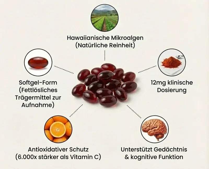 KlarsichtMD – Astaxanthin 12 mg Weichkapseln – Stellt auf natürliche Weise die Durchblutung und Energie wieder her und schützt lebenswichtige Organe