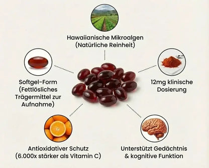 KlarsichtMD Astaxanthin 12mg Softgels – Ganzheitlicher Zellschutz für Körper & Gehirn für gesundes Altern