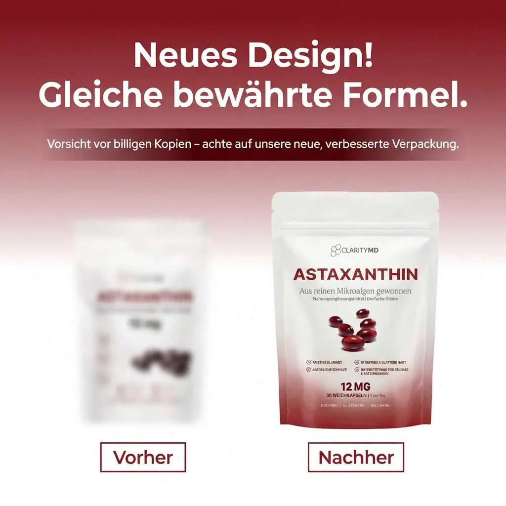 KlarsichtMD – Astaxanthin 12mg Weichkapseln – Natürlich für straffe, strahlende Haut, gesundes Haar & Energie