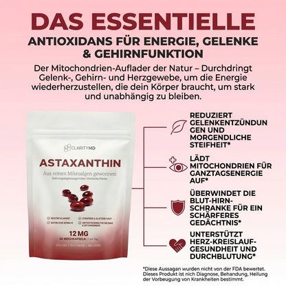 KlarsichtMD – Astaxanthin 12 mg Weichkapseln – Stellt auf natürliche Weise die Durchblutung und Energie wieder her und schützt lebenswichtige Organe