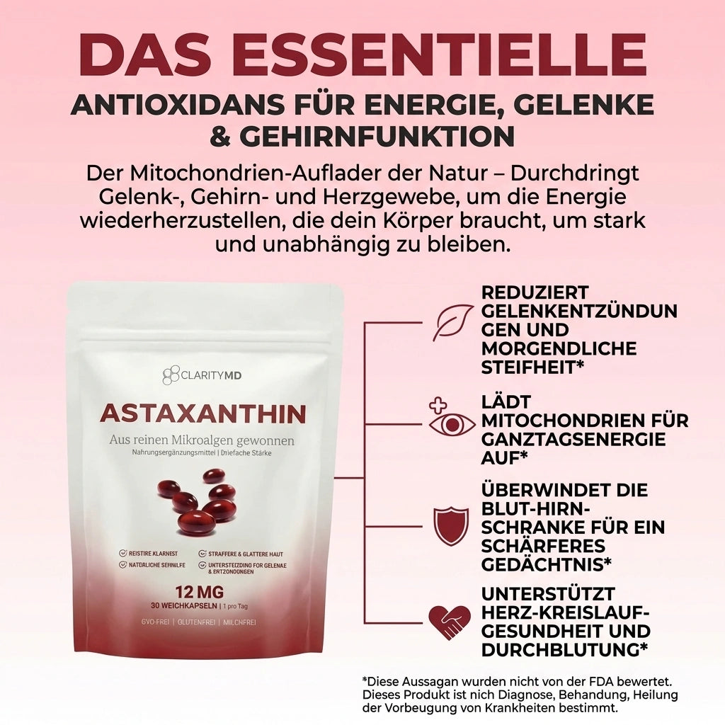 KlarsichtMD Astaxanthin – Schützt Ihre Augenzellen auf natürliche Weise und stellt eine scharfe, klare Sicht wieder her