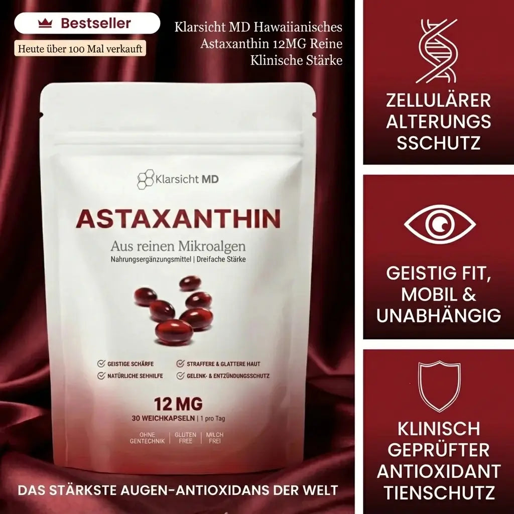 KlarsichtMD Astaxanthin 12mg Softgels – Ganzheitlicher Zellschutz für Körper & Gehirn für gesundes Altern