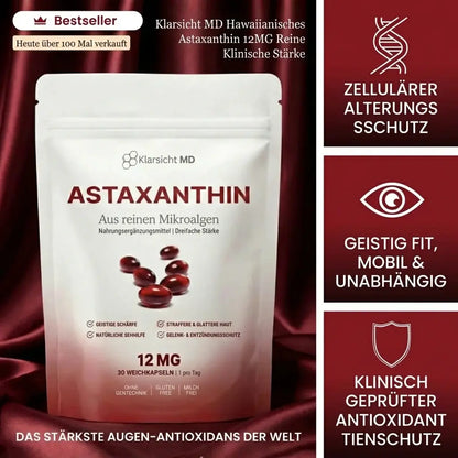 KlarsichtMD Astaxanthin 12mg Softgels – Ganzheitlicher Zellschutz für Körper & Gehirn für gesundes Altern