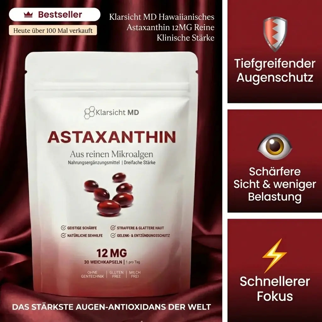 KlarsichtMD Astaxanthin – Schützt Ihre Augenzellen auf natürliche Weise und stellt eine scharfe, klare Sicht wieder her