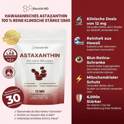 KlarsichtMD Astaxanthin – Schützt Ihre Augenzellen auf natürliche Weise und stellt eine scharfe, klare Sicht wieder her