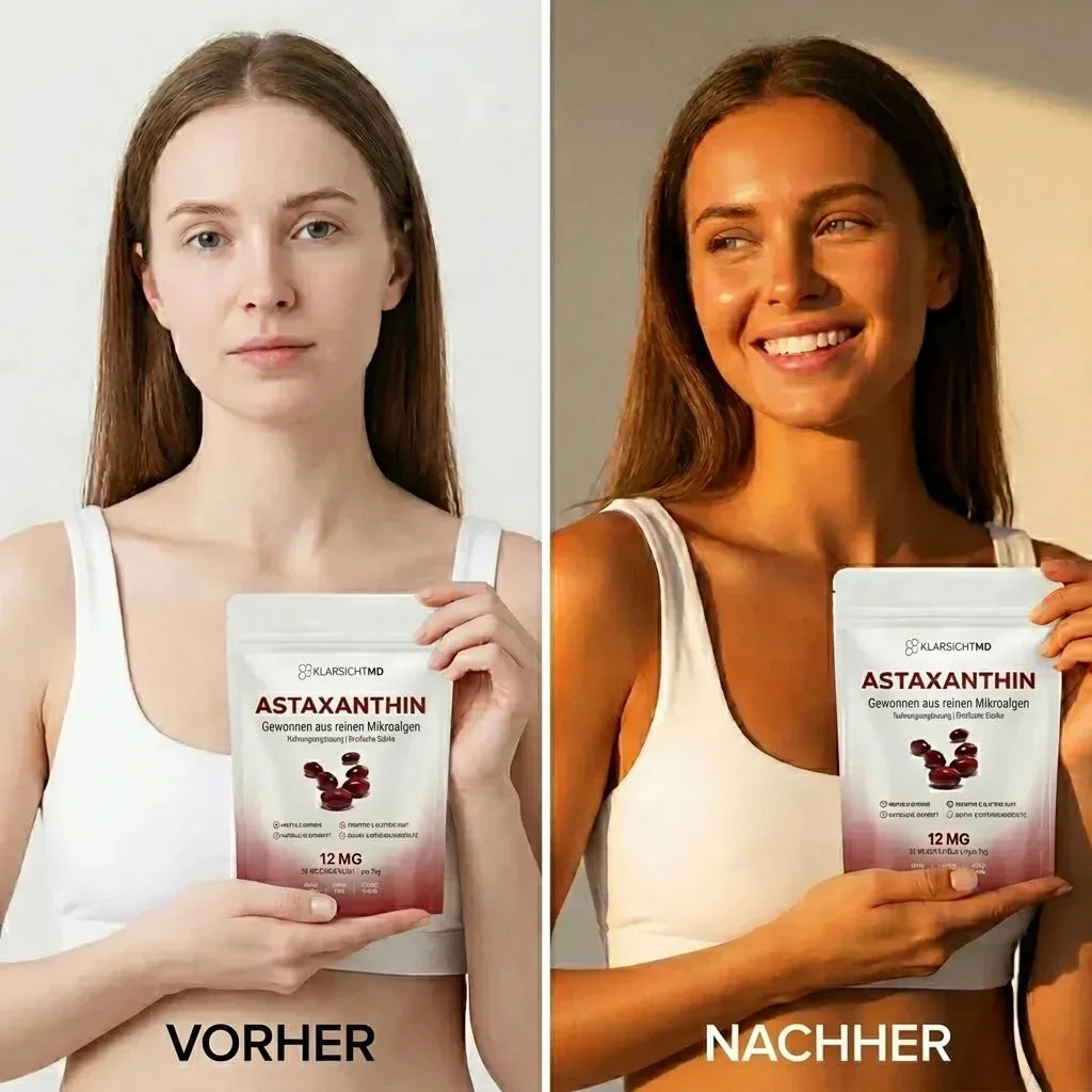 KlarsichtMD – Astaxanthin 12mg Weichkapseln – Natürlich für straffe, strahlende Haut, gesundes Haar & Energie